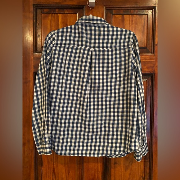 Forever21 100% Cotton Flannel Button-Down Shirt Navy Blue Checkered Plaid Medium - Picture 2 of 5